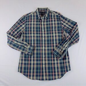 Banana Republic Men's Plaid Button-Down Shirt in Navy, Cream, Green and Salmon